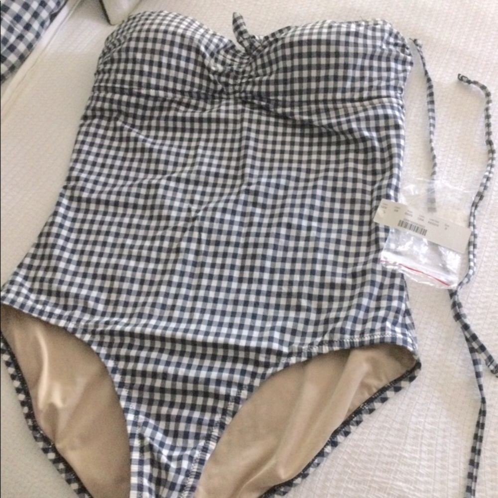 J Crew Gingham Bandeau Swim Suit